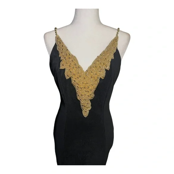 Vintage Beaded Black Cocktail Dress 80’s 10 - Picture 2 of 7